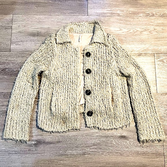 FREE PEOPLE • Knitted Button-Up Sweater Coat • Size XS • Beige Tan Brown Black - Picture 4 of 15